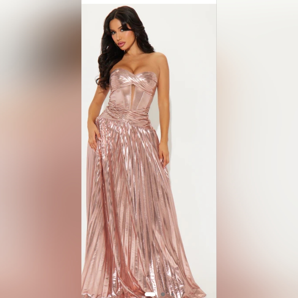 Fashion Nova Strapless Shimmering Rose Dress